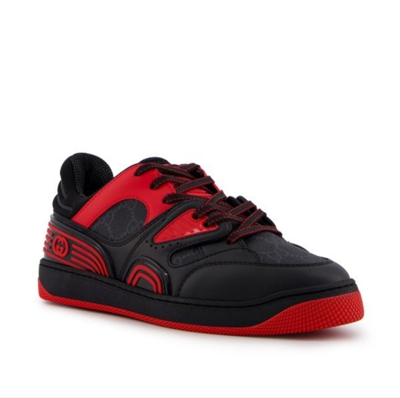 Authentic Gucci Basket GG Supreme Canvas black red Sneaker Size 12.5 New in Box - Picture 1 of 11